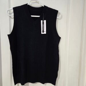 ZHILI Sweater Vest Mens L Dark Blue New Merino Wool Blend Ribbed V-Neck K2D6042A